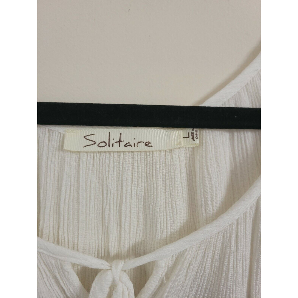 Solitaire Size Lg White/Blue Embroidered Bohemian Rayon Pull Over‎ Blouse - Picture 5 of 6